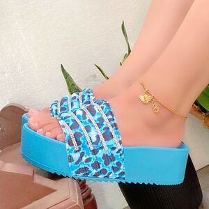 Blue Leopard Platform Rhinestone Sandal